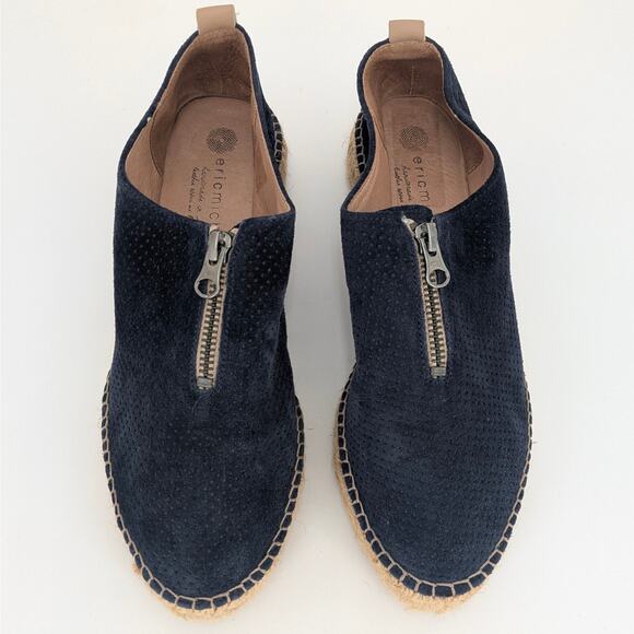 Navy Leather Espadrilles Slip On Shoes Eric Michael Serena Womens EU 38 Zippered - Picture 3 of 10